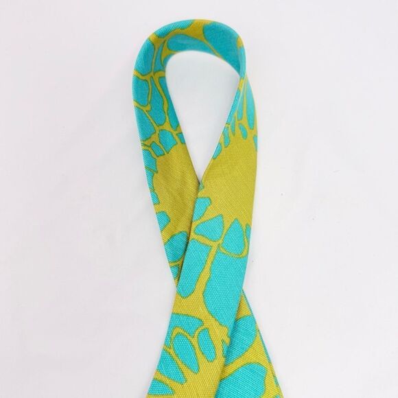 J. Crew Teal Lime Linen Abstract Print Gold Tone Buckle  Adjustable Fabric Belt - Picture 9 of 12